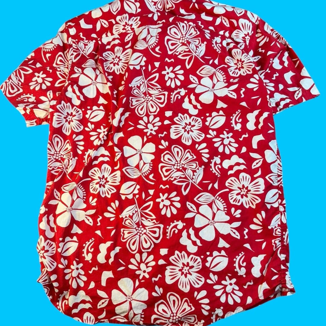 Old Navy Red and White Floral Everyday Short Sleeve Hawaiian Shirt M - Thumbnail 2