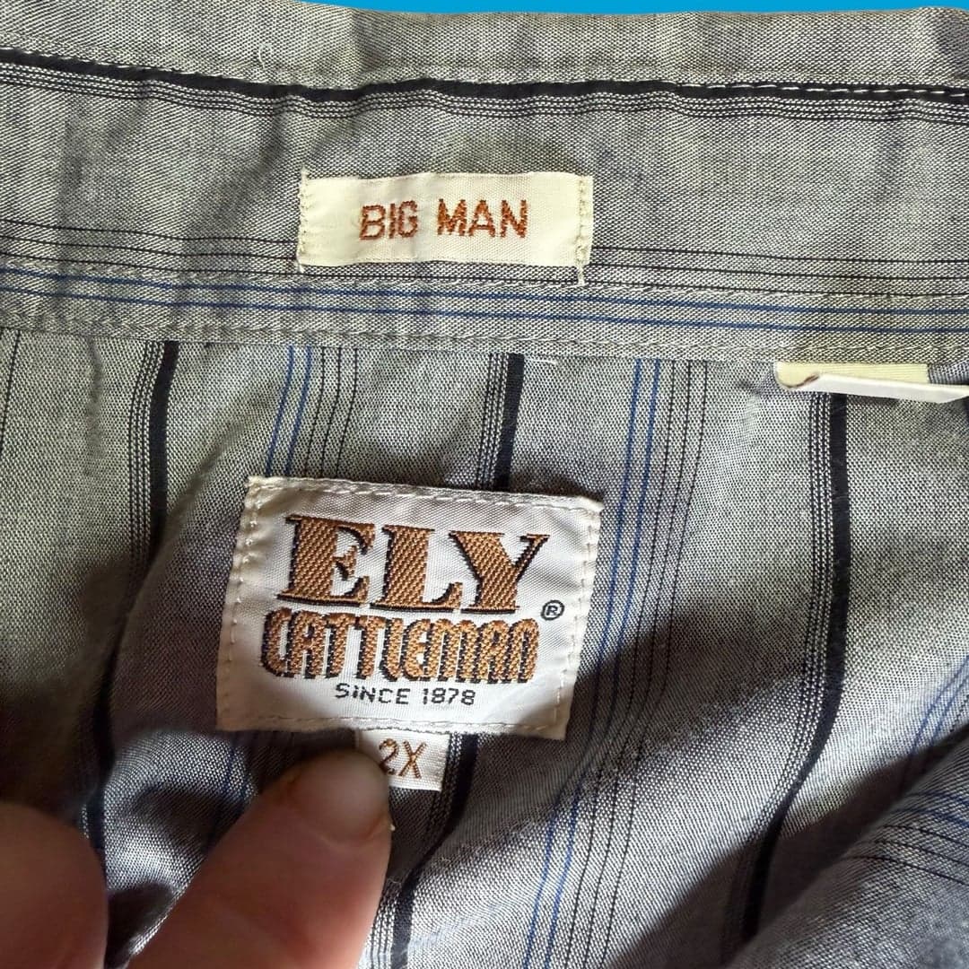ELY Cattleman 2X Big Man Western Pearl Snap Shirt Gray Striped Short Sleeve - Thumbnail 3
