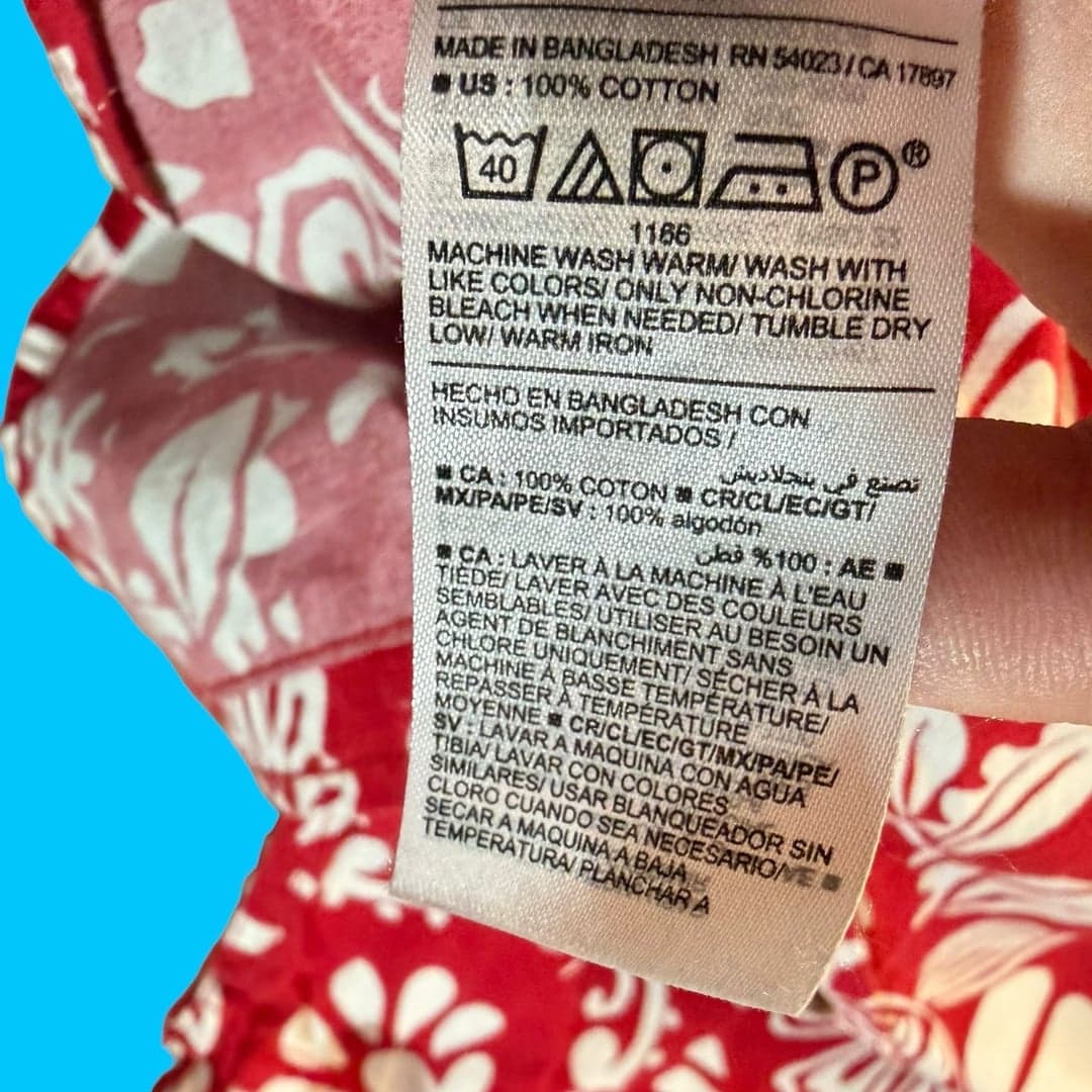 Old Navy Red and White Floral Everyday Short Sleeve Hawaiian Shirt M - Thumbnail 4