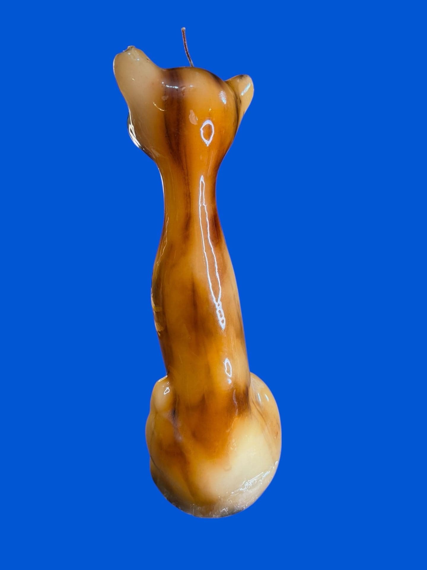 Vintage 16 Inch Mid-Century Modern Tall Amber Cat Candle with Plastic Eyes - Thumbnail 2