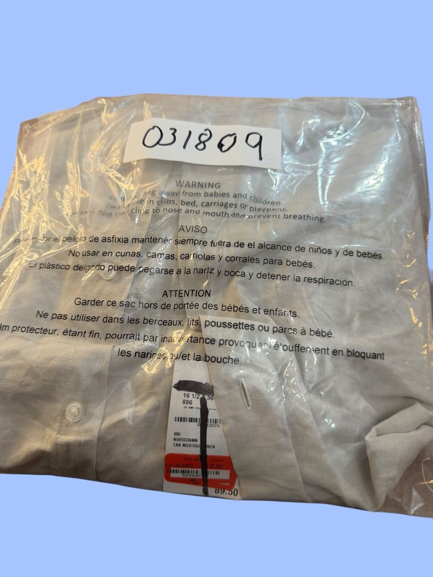 Nordstrom Trim Fit Tan Linen Blend Long Sleeve Button Up Shirt Size 16.5 36-37 - Thumbnail 10