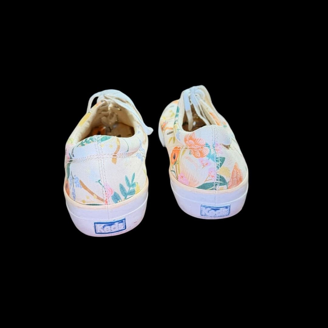 Keds Floral Sneakers Women’s Size 10 Cream Canvas Lace-Up Shoes Spring Garden P - Thumbnail 4