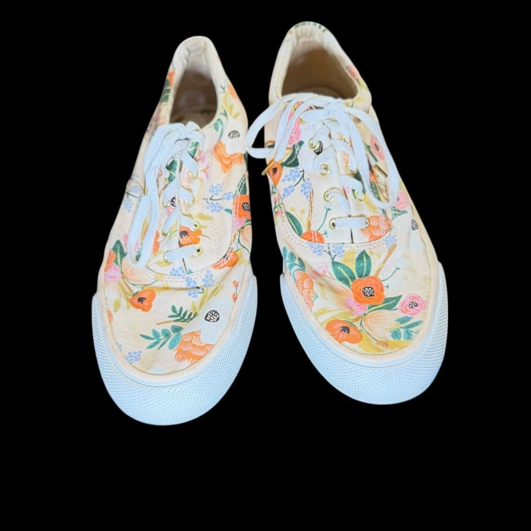 Keds Floral Sneakers Women’s Size 10 Cream Canvas Lace-Up Shoes Spring Garden P - Thumbnail 3