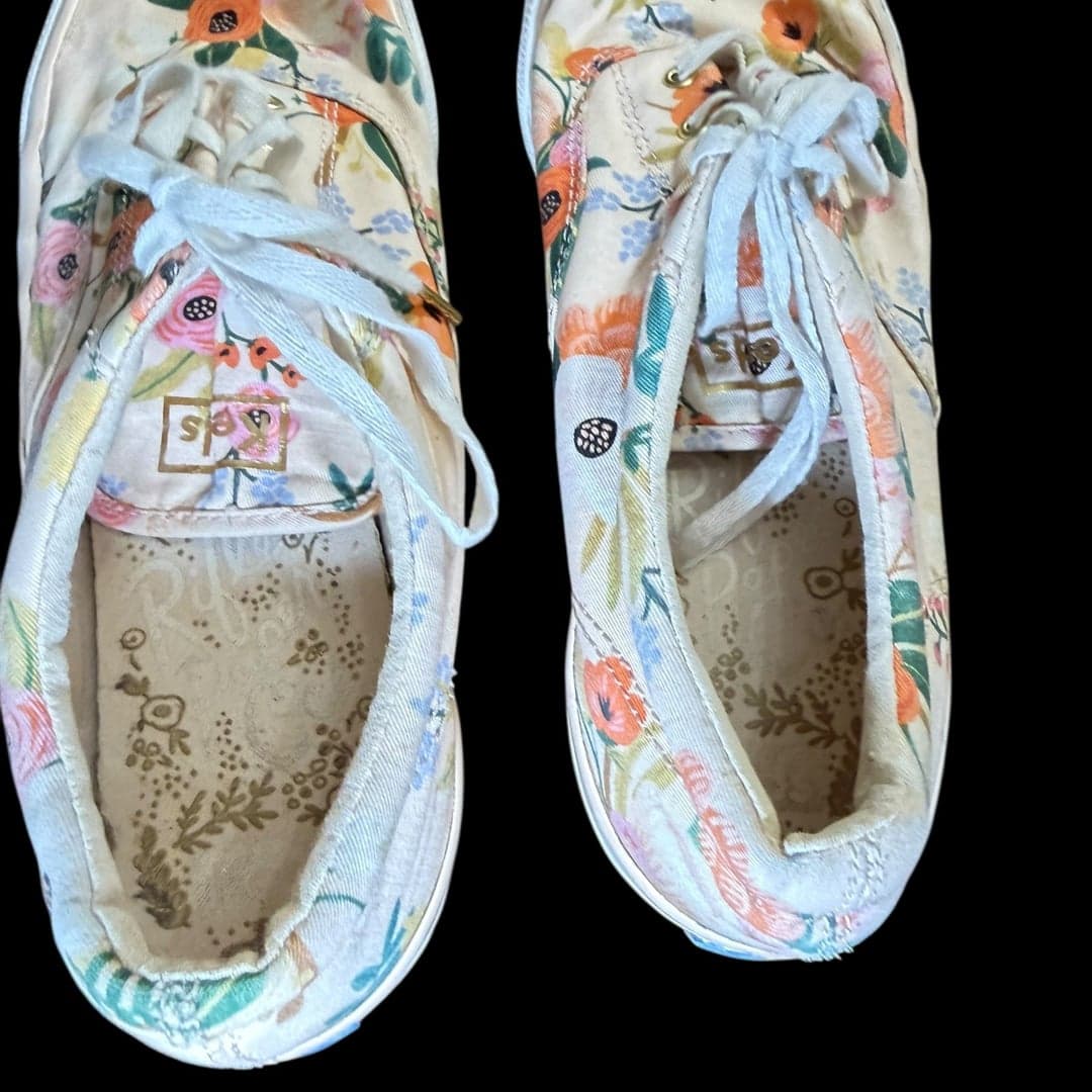 Keds Floral Sneakers Women’s Size 10 Cream Canvas Lace-Up Shoes Spring Garden P - Thumbnail 5