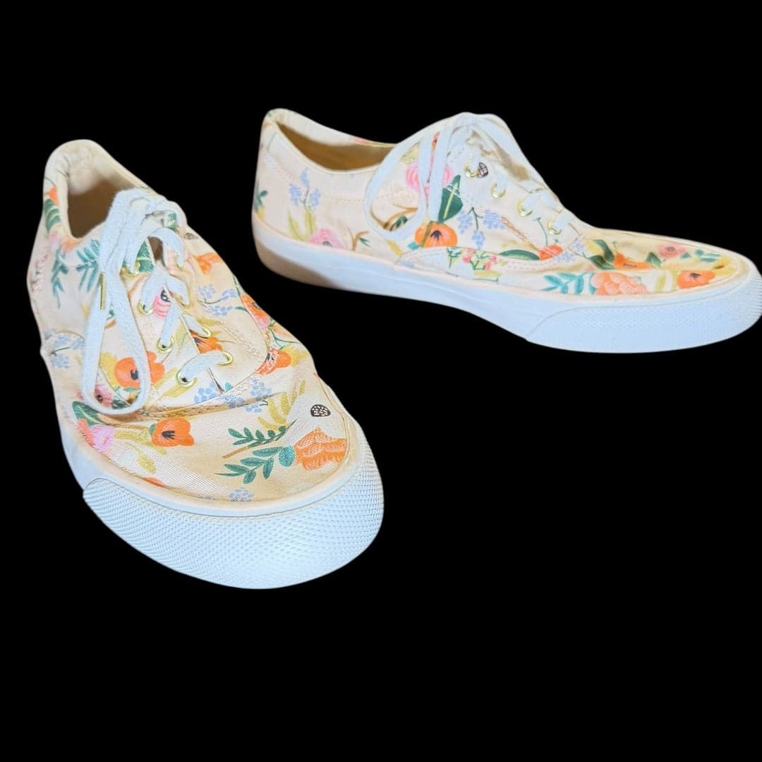 Keds Floral Sneakers Women’s Size 10 Cream Canvas Lace-Up Shoes Spring Garden P - Image 1