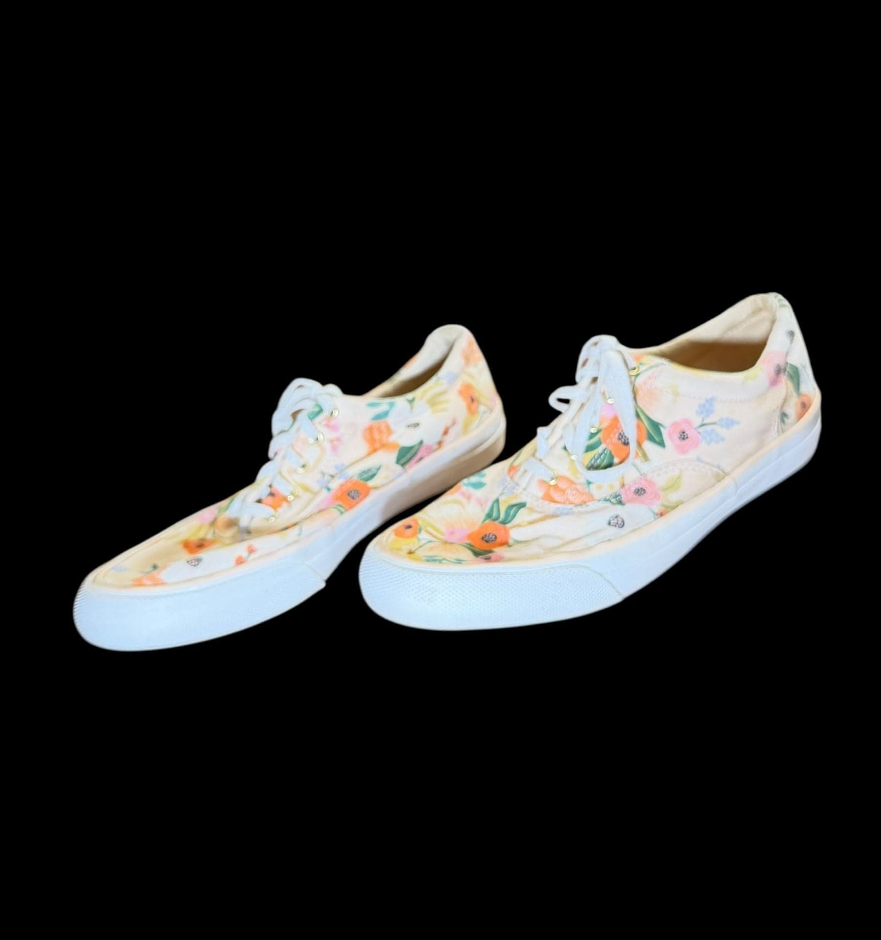 Keds Floral Sneakers Women’s Size 10 Cream Canvas Lace-Up Shoes Spring Garden P - Thumbnail 2