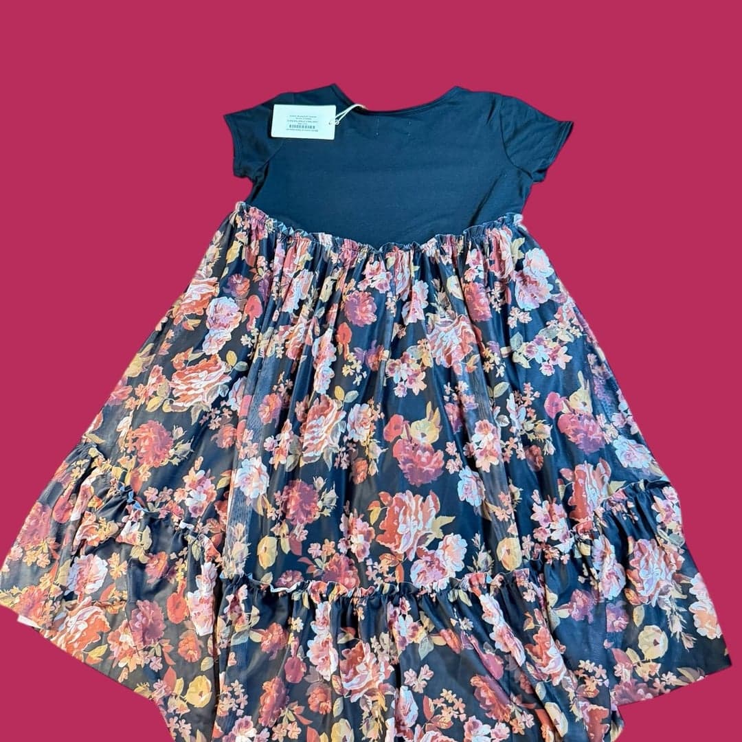 Joyfolie Mia Joy Lorelei High Low Tiered Mesh Dress in Off Black Floral Size 12 - Thumbnail 4