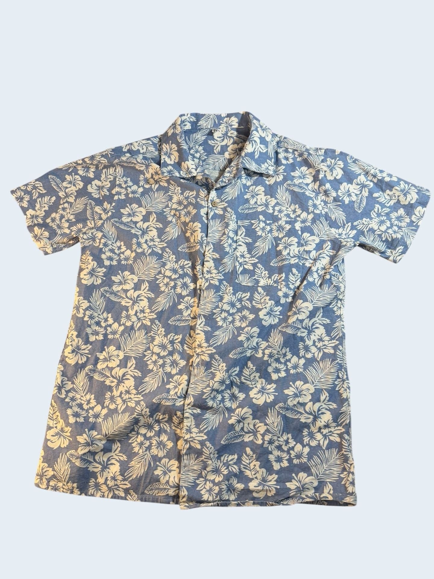 COOFANDY Men's Blue Hibiscus Floral Hawaiian Short Sleeve Button Dow 100% Cotto - Image 1