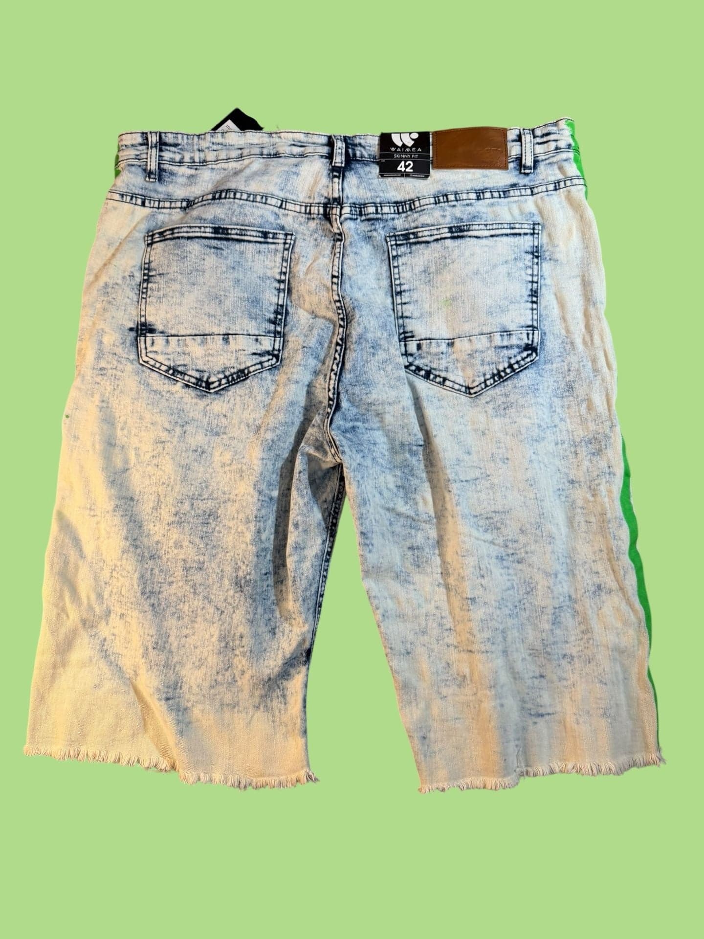 Waimea Mens Size 42 Skinny Fit Neon Splatter Distressed Side Stripe Denim Short - Thumbnail 2