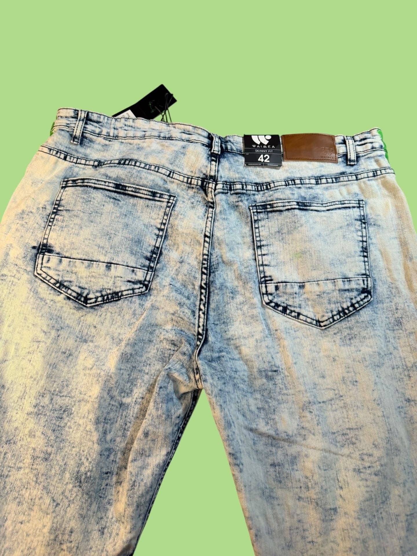 Waimea Mens Size 42 Skinny Fit Neon Splatter Distressed Side Stripe Denim Short - Thumbnail 12