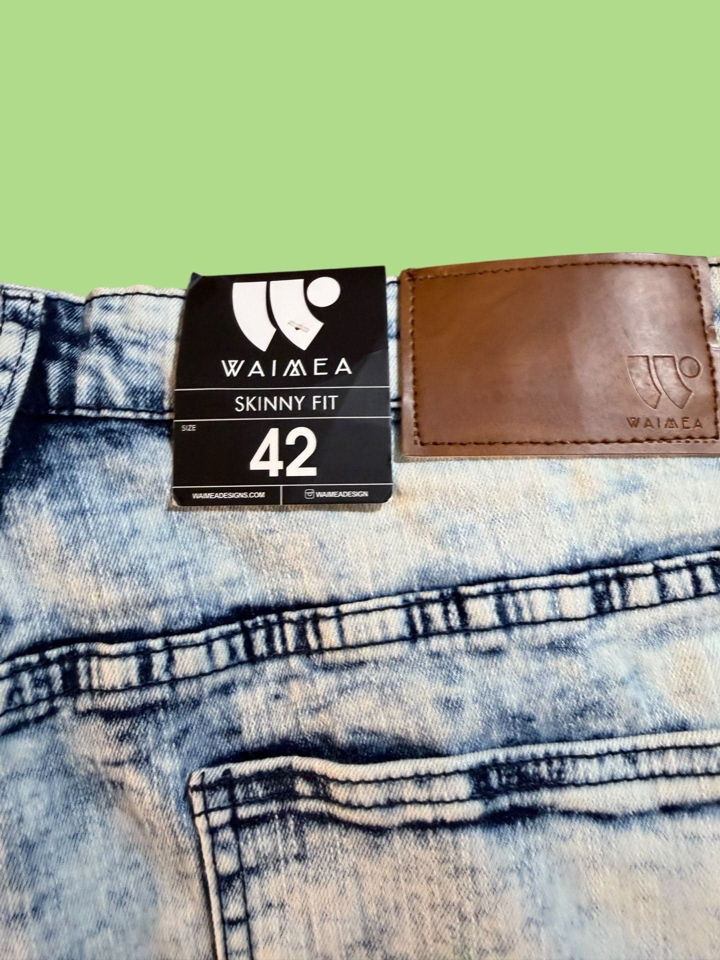 Waimea Mens Size 42 Skinny Fit Neon Splatter Distressed Side Stripe Denim Short - Thumbnail 5