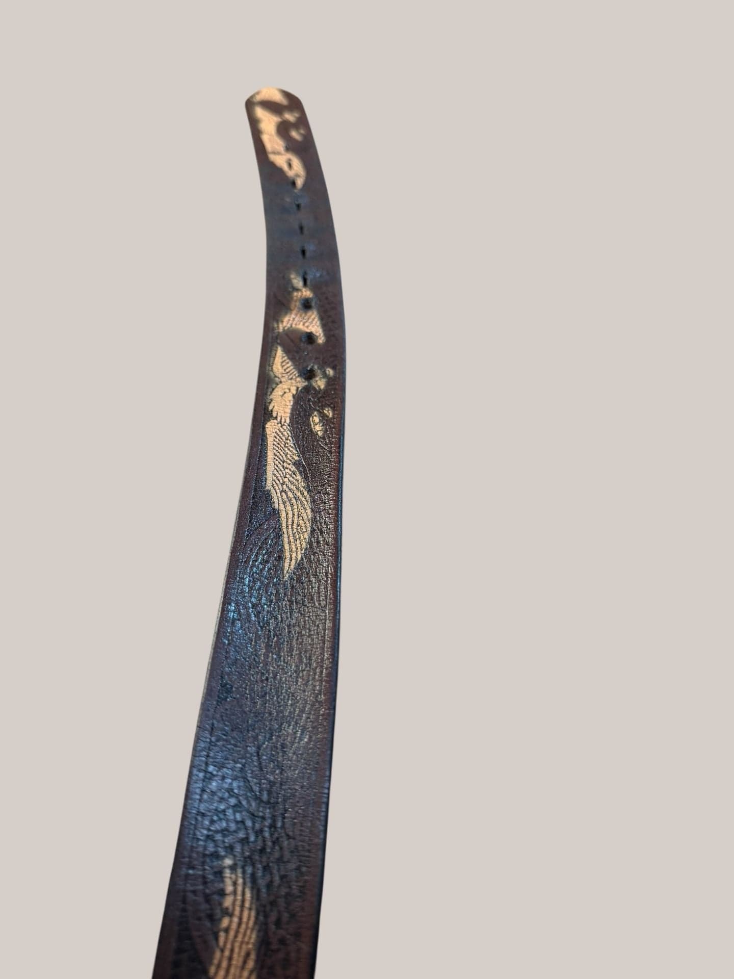 Vintage 70s/80s Brown Leather Eagle Belt Brass Buckle Biker Western Tooled 46” - Thumbnail 4