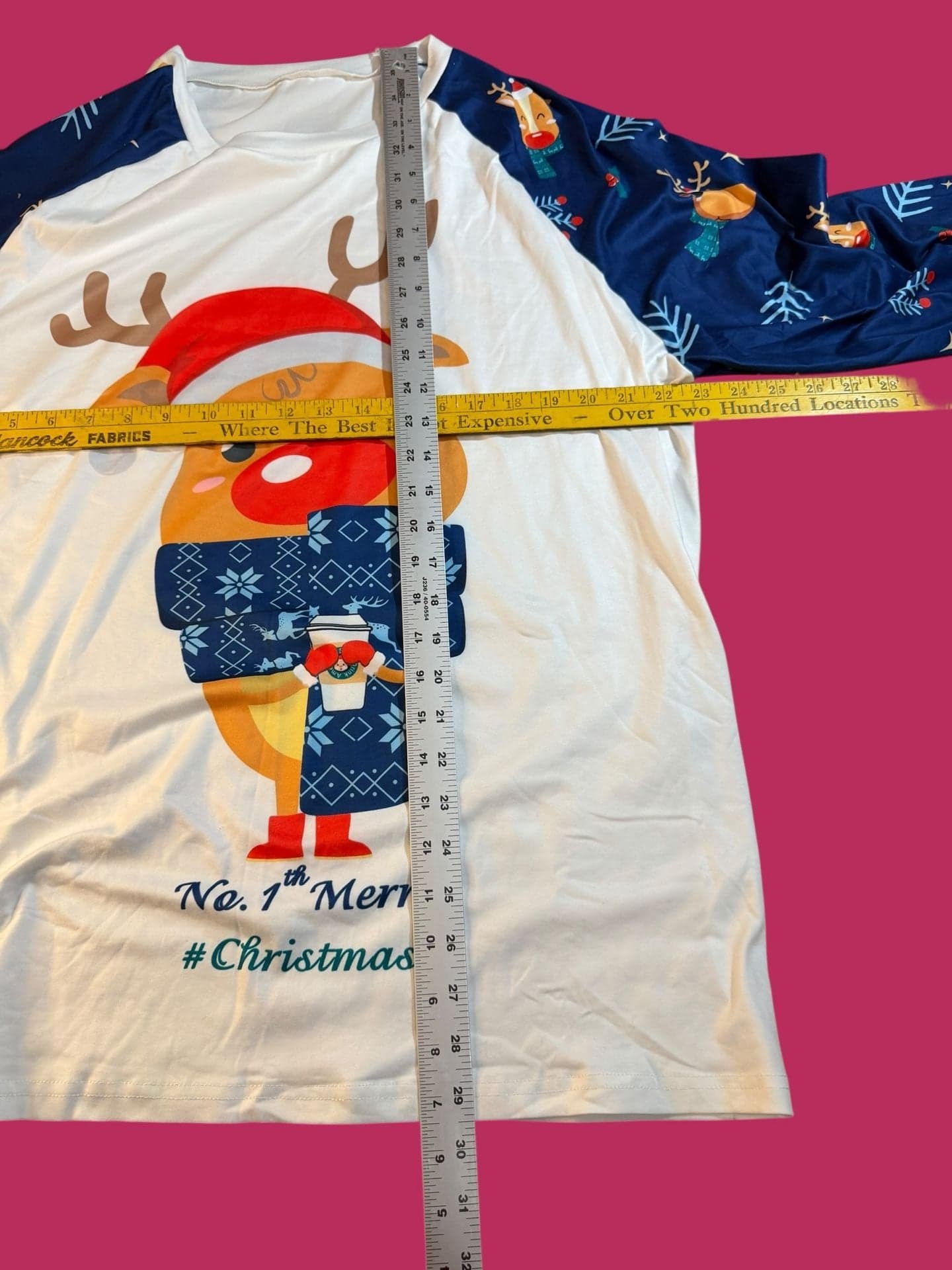 Christmas Reindeer Coffee Graphic Raglan Long Sleeve Pajama Top - Thumbnail 4