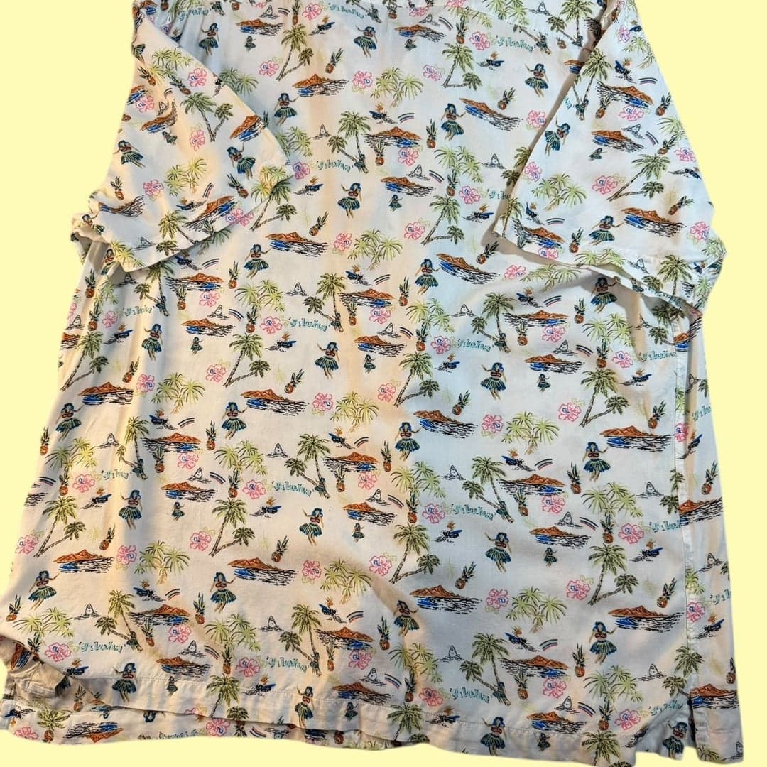 Cremieux Men's Large Tropical Hawaiian Hula Dancer Palm Tree Button Up Shirt - Thumbnail 2