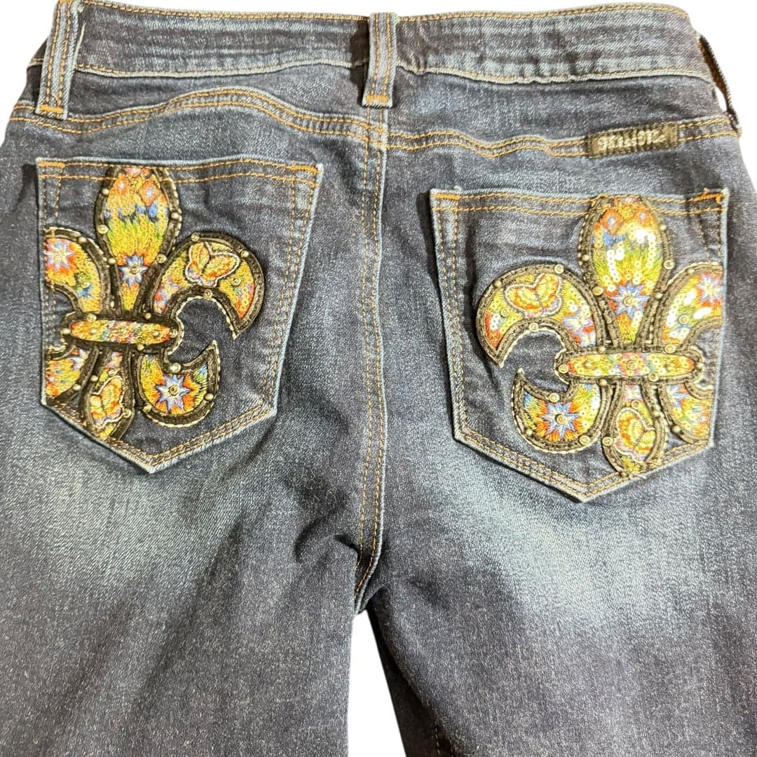 Miss Me Skinny Jeans Womens 27 Dark Wash Embellished Fleur De Lis - Thumbnail 5