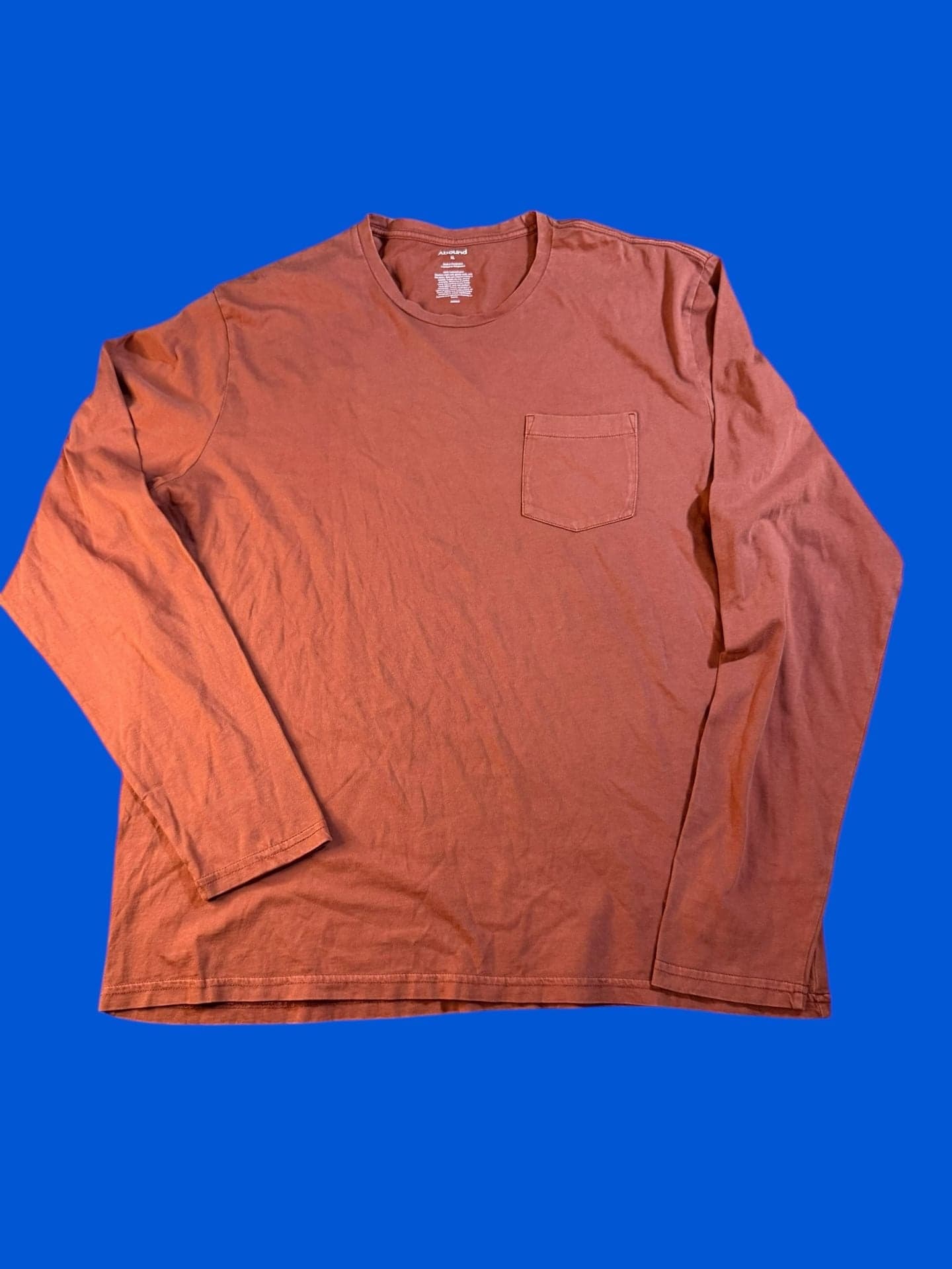 Abound Men's XL Long Sleeve Cotton Pocket T-Shirt Terracotta - Image 1