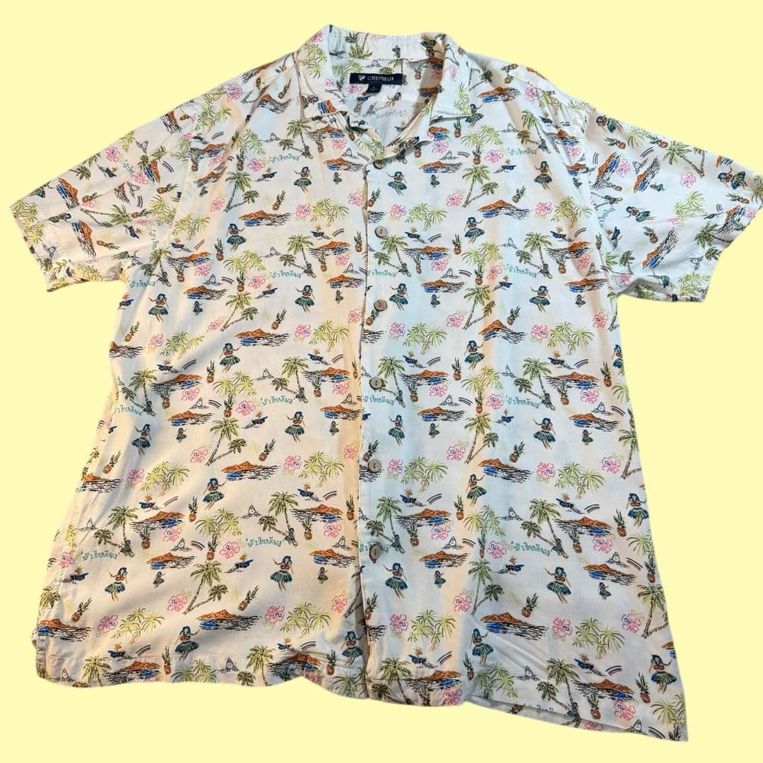 Cremieux Men's Large Tropical Hawaiian Hula Dancer Palm Tree Button Up Shirt - Image 1