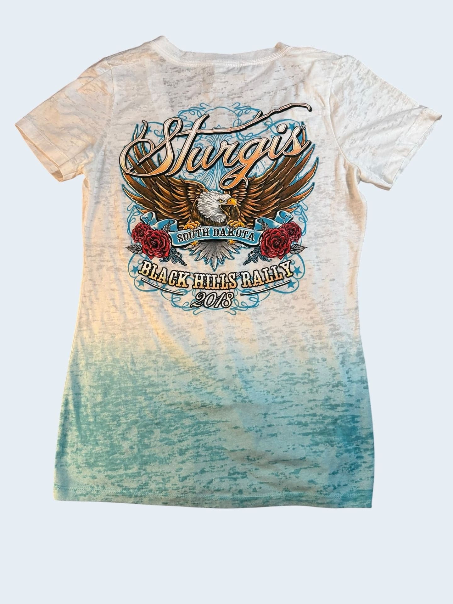 Womens Sturgis 2018 Black Hills Rally Eagle Graphic V-Neck T-Shirt Size L - Thumbnail 2