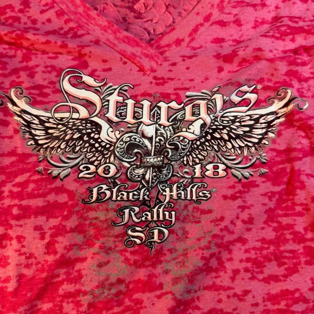 Sturgis 2018 Black Hills Rally SD Pink Burnout V-Neck T-Shirt - Thumbnail 5