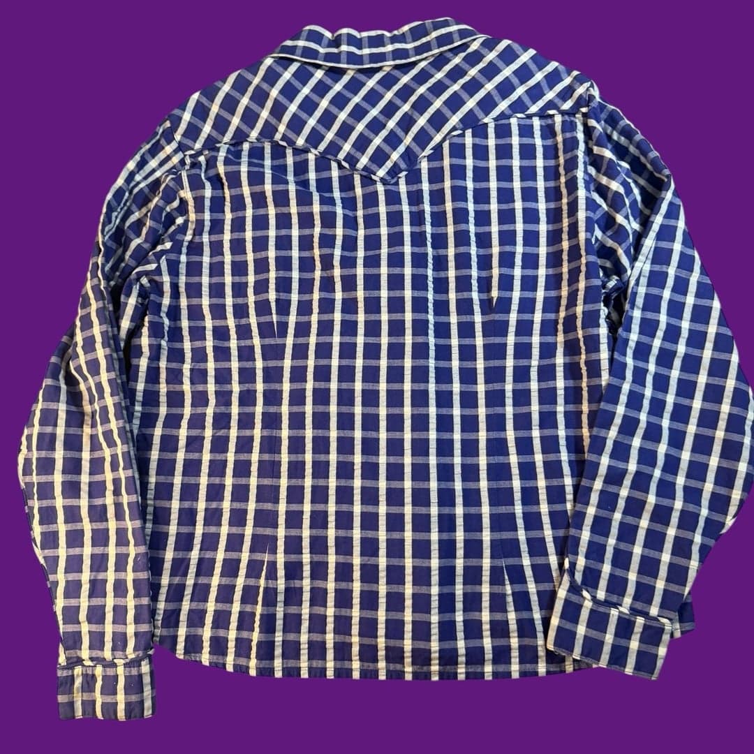 Cruel Girl Blue and White Plaid Western Pearl Snap Long Sleeve Shirt Size L - Thumbnail 2