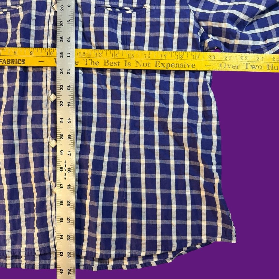 Cruel Girl Blue and White Plaid Western Pearl Snap Long Sleeve Shirt Size L - Thumbnail 8
