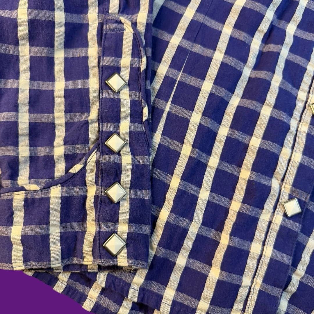 Cruel Girl Blue and White Plaid Western Pearl Snap Long Sleeve Shirt Size L - Thumbnail 6