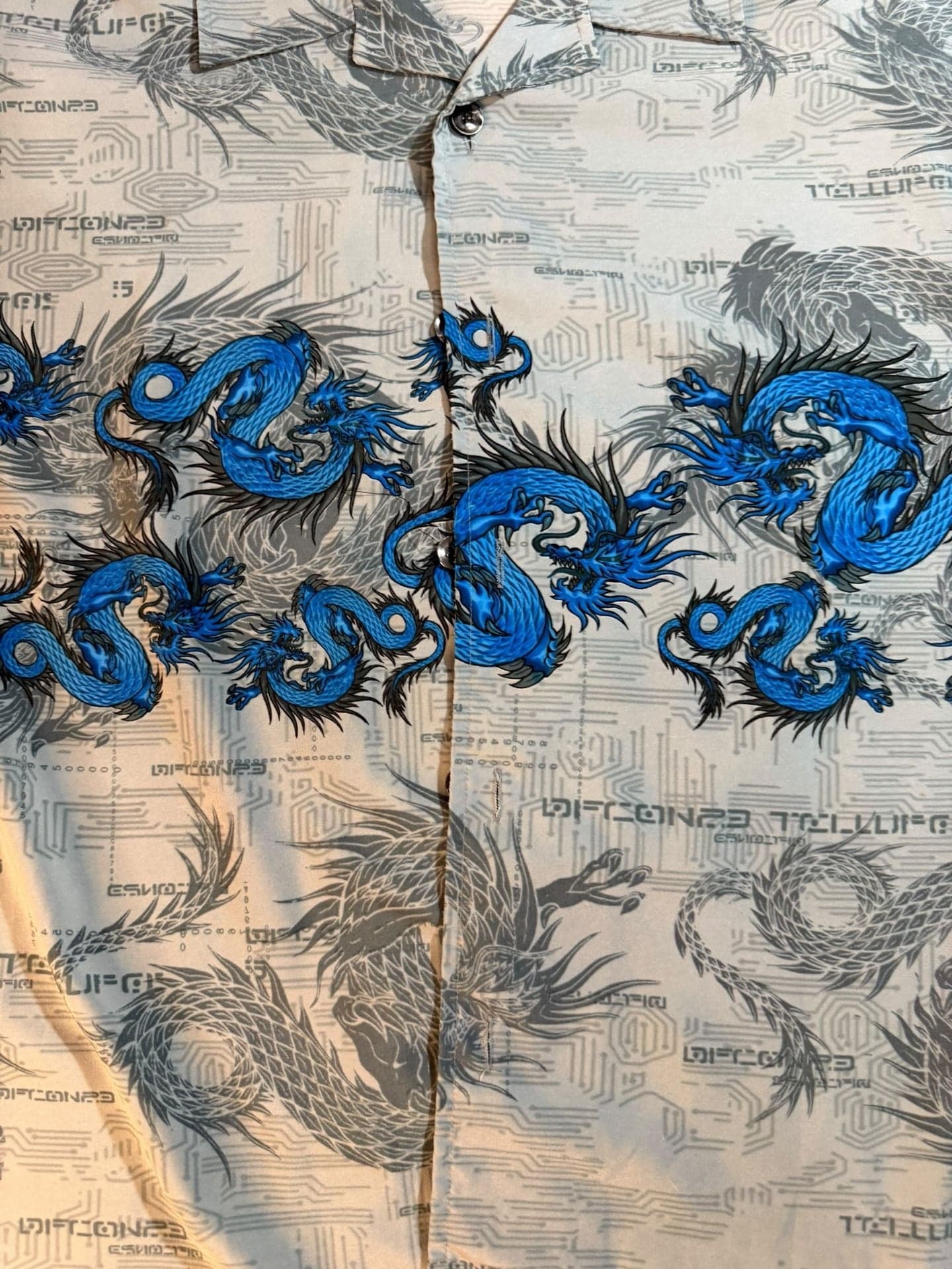 Vintage Street Culture Blue Dragon All Over Print Button Down Shirt XL - Thumbnail 4