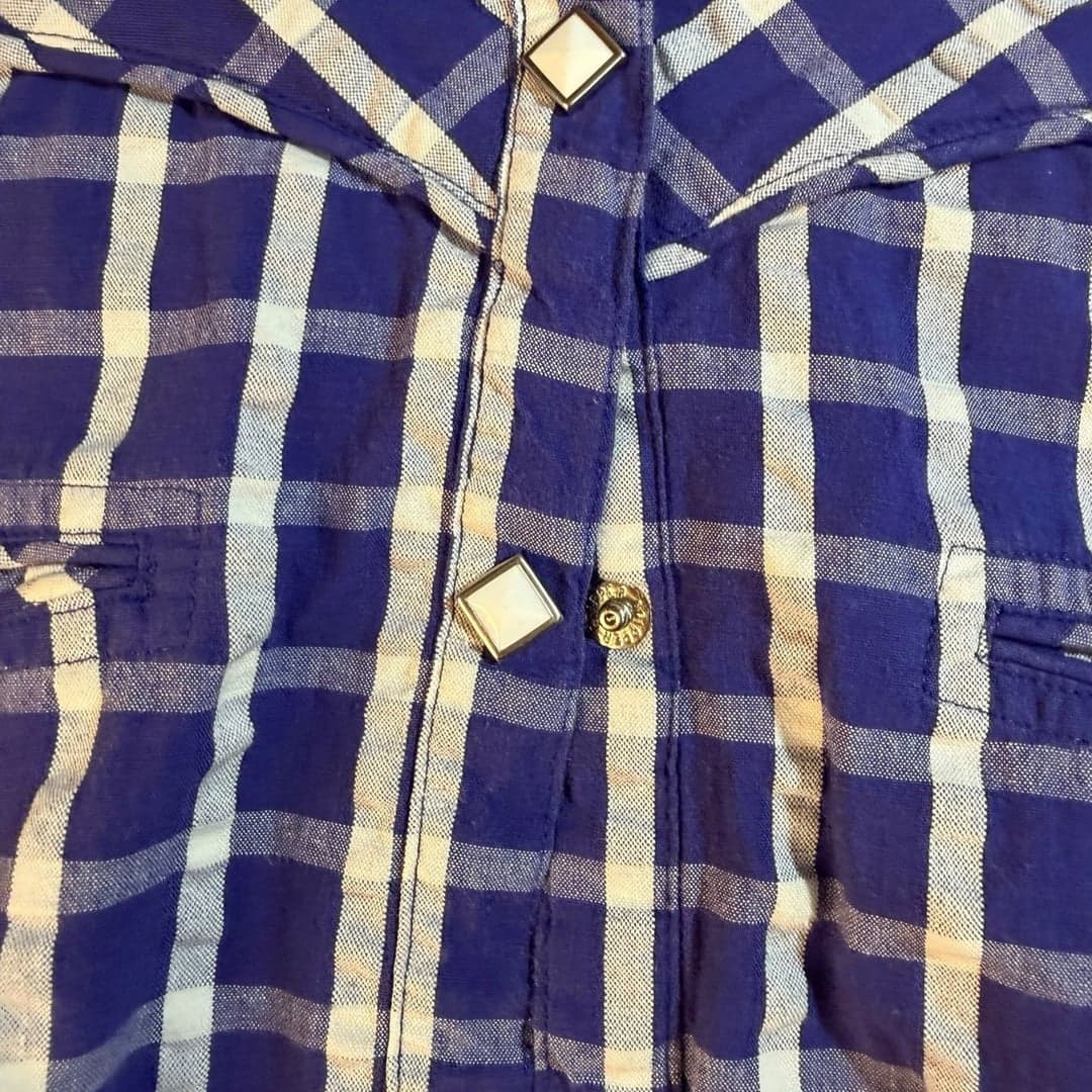 Cruel Girl Blue and White Plaid Western Pearl Snap Long Sleeve Shirt Size L - Thumbnail 4