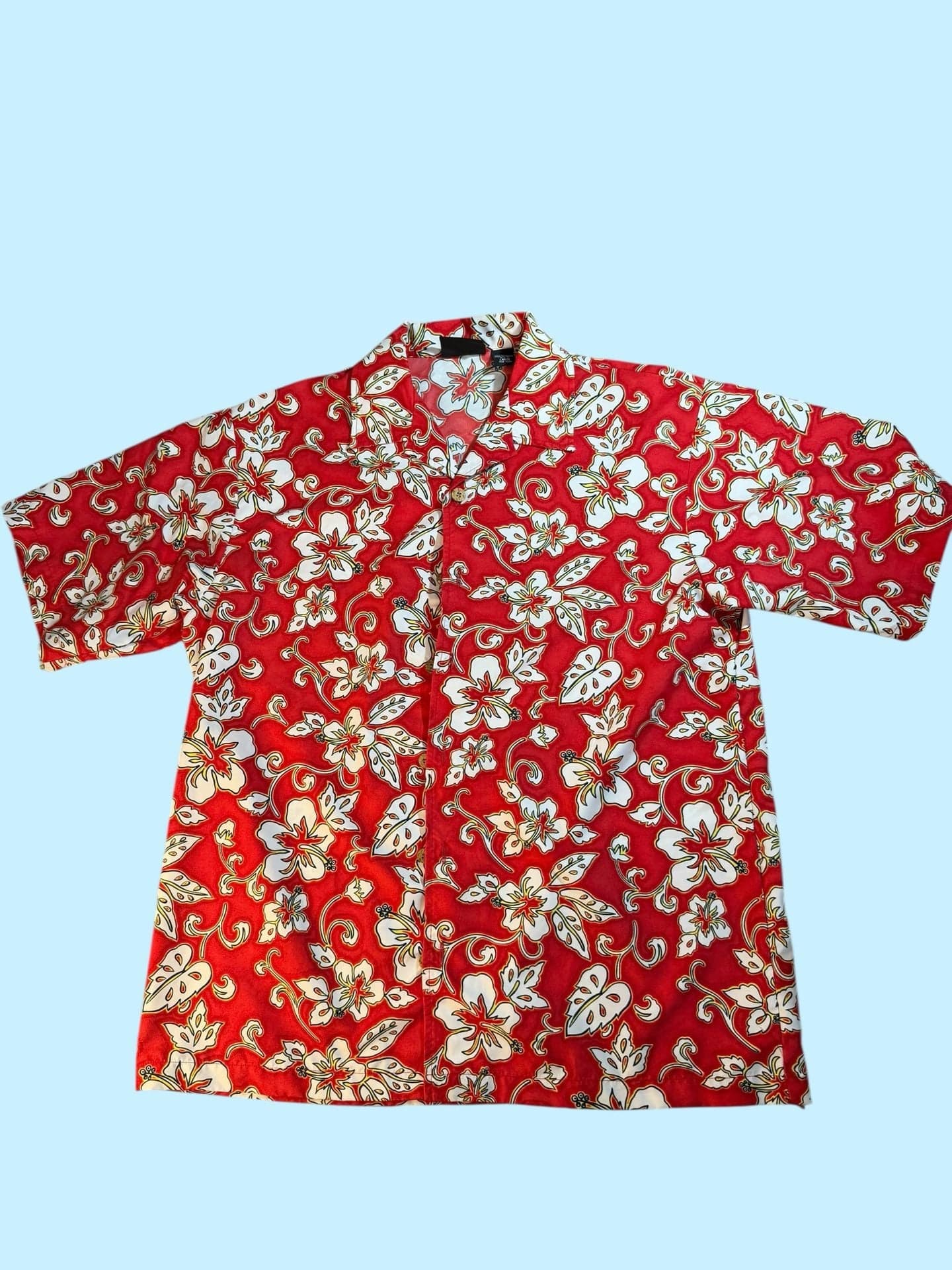 ODO Men's Red Hibiscus Floral Tropical Hawaiian Aloha Shirt Size Large - Image 1