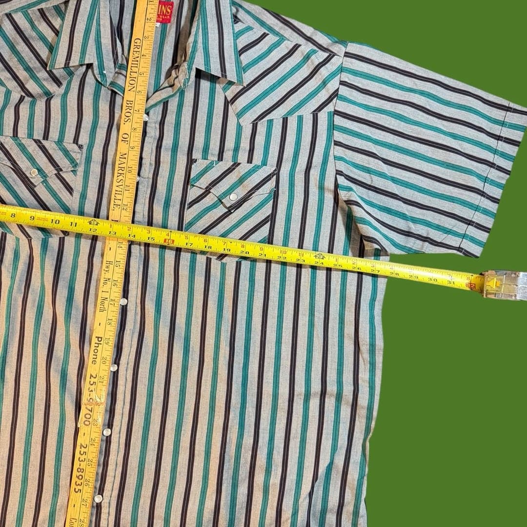 Vintage Plains Western Wear Big Man 2X Striped Short Sleeve Pearl Snap Shirt - Thumbnail 4