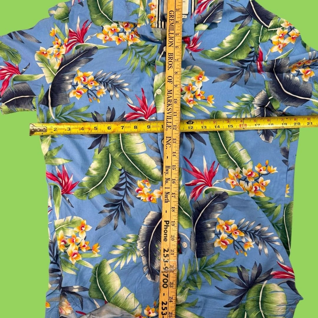 Denim & Flower Ricky Singh Mens Blue Floral Birds of Paradise Short Sleeve Butt - Thumbnail 5