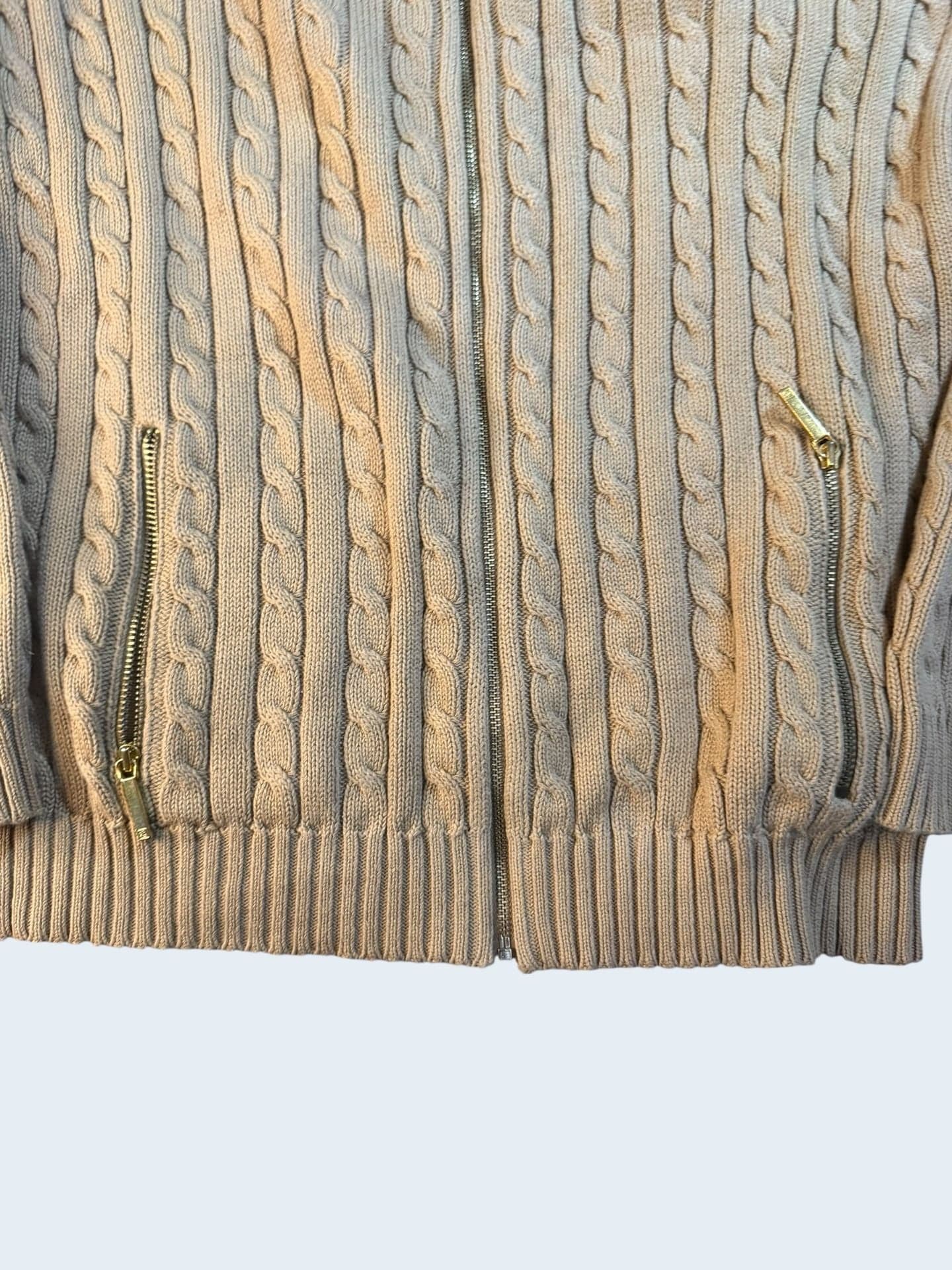 Lauren Ralph Lauren Women's Tan Cable Knit Full Zip Crest Cardigan Sweater M - Thumbnail 8