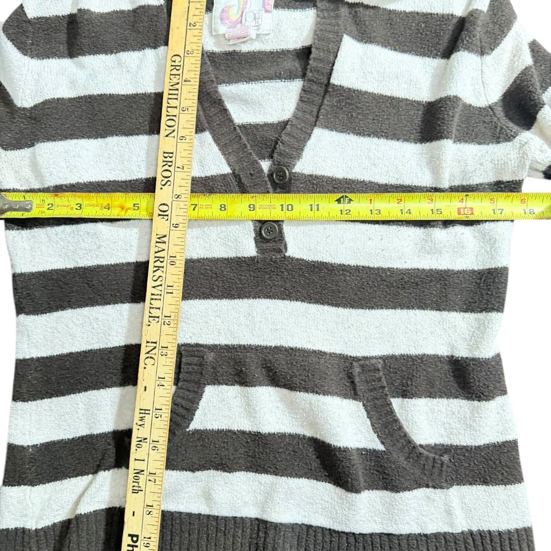 Ocean Pacific OP Y2K Terry Cloth Striped Hoodie Brown Cream XL - Thumbnail 4