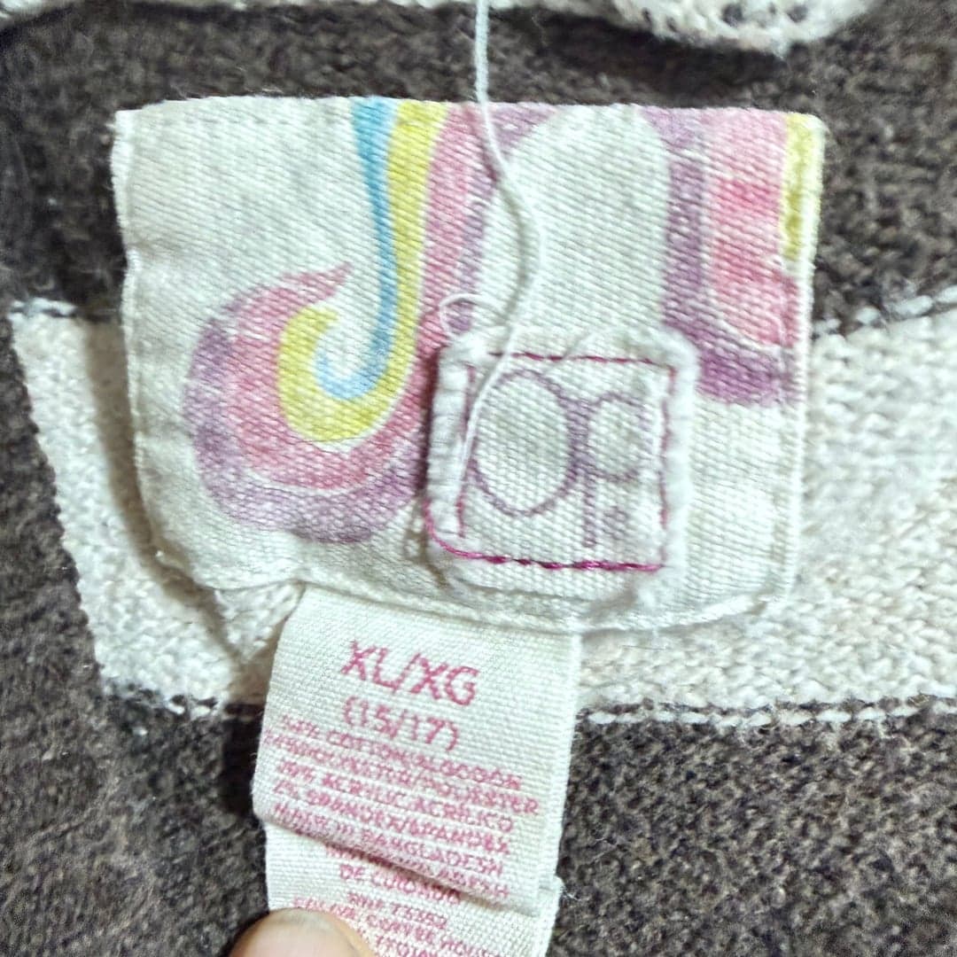 Ocean Pacific OP Y2K Terry Cloth Striped Hoodie Brown Cream XL - Thumbnail 3