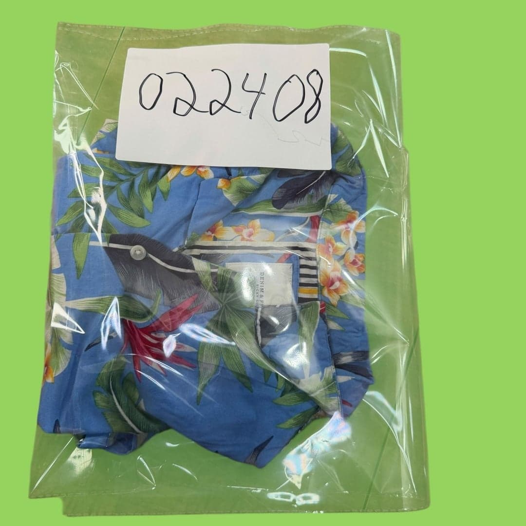 Denim & Flower Ricky Singh Mens Blue Floral Birds of Paradise Short Sleeve Butt - Thumbnail 6