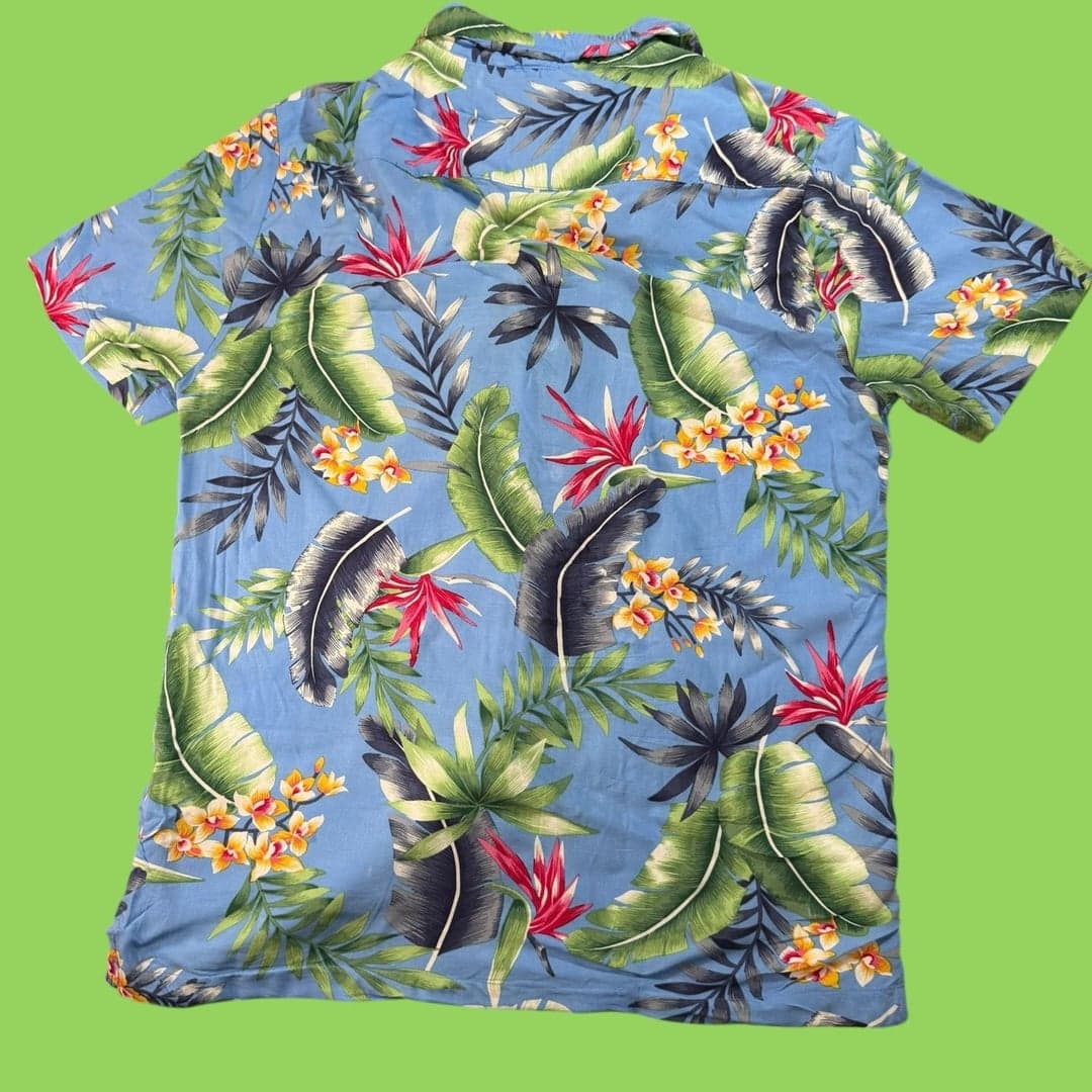 Denim & Flower Ricky Singh Mens Blue Floral Birds of Paradise Short Sleeve Butt - Thumbnail 2