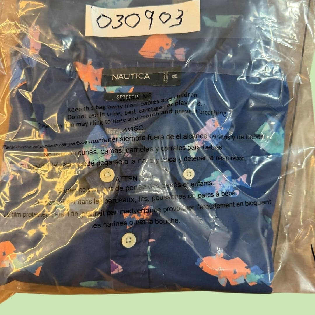 Nautica Men's XXL Watercolor Fish Print Short Sleeve Stretch Button Down Shirt - Thumbnail 7