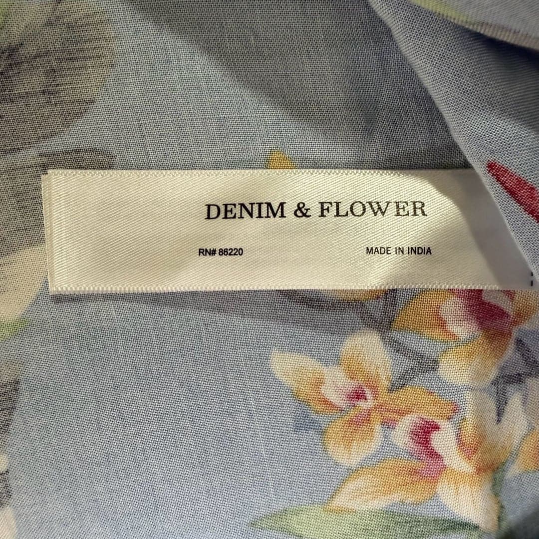 Denim & Flower Ricky Singh Mens Blue Floral Birds of Paradise Short Sleeve Butt - Thumbnail 4