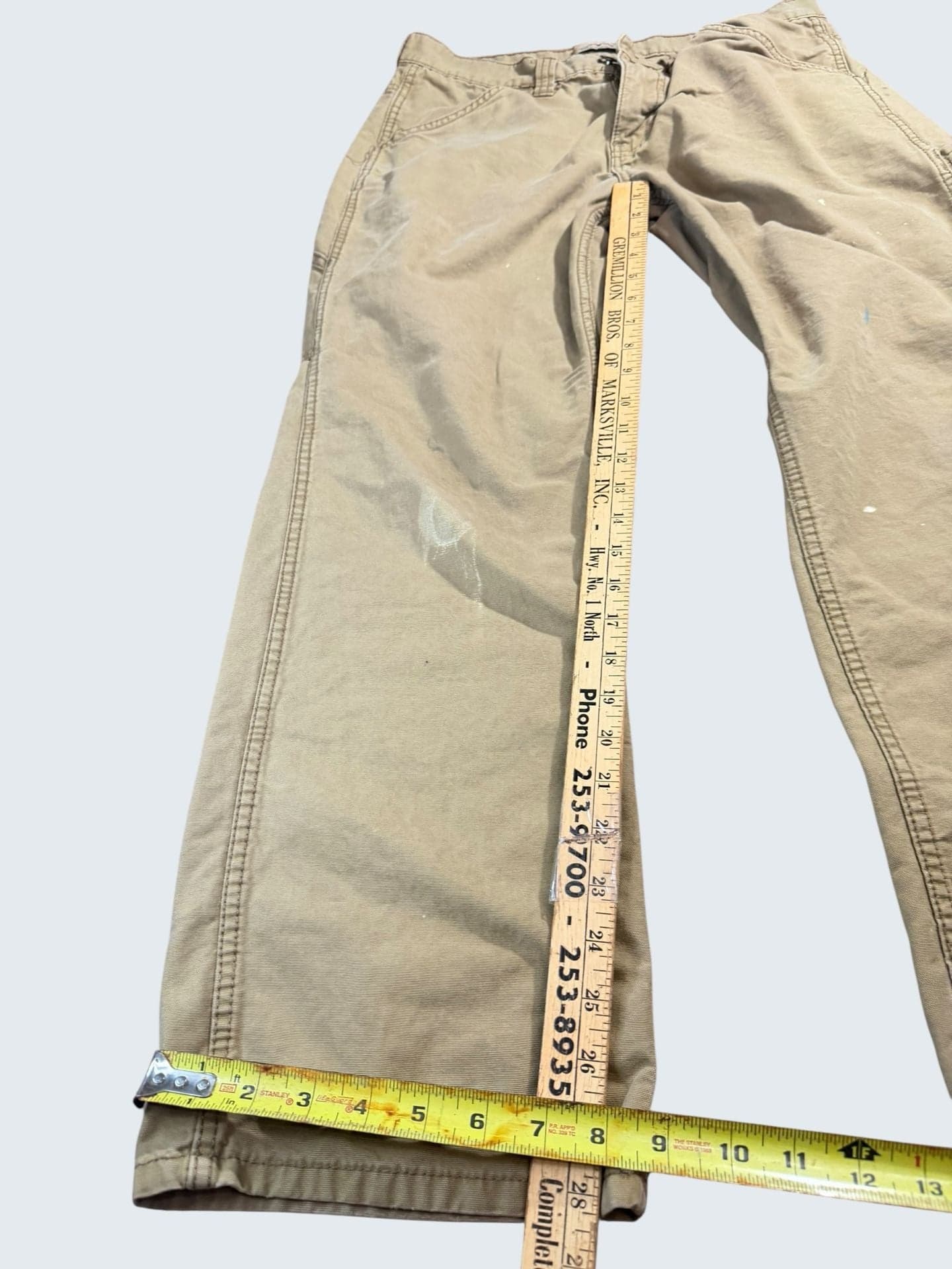 Blue Mountain Men's Canvas Carpenter Work Pants 34x32 Tan Distressed Paint Spla - Thumbnail 8