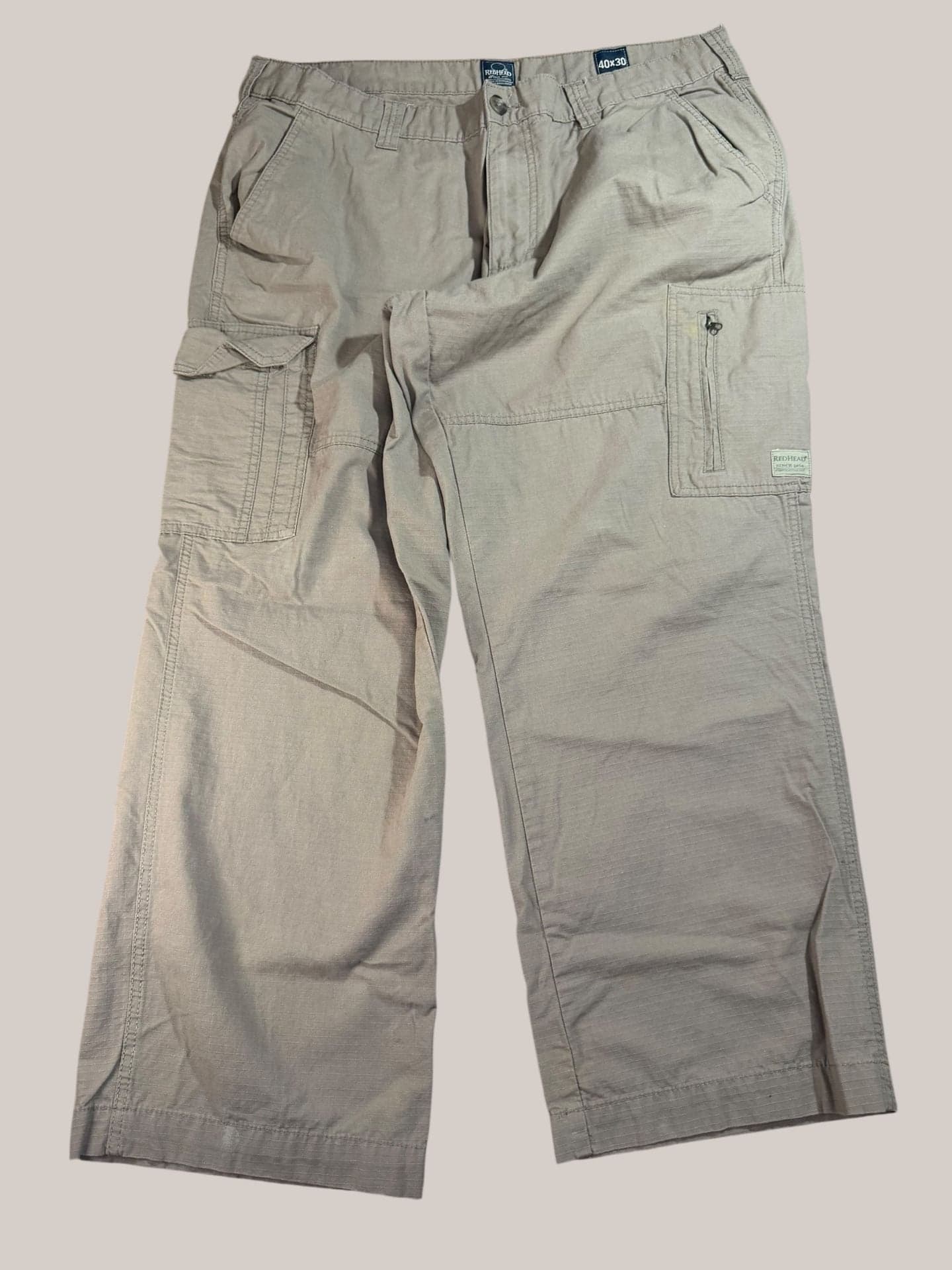 RedHead Men's Tan Ripstop Cargo Utility Work Pants 40x30 - Image 1