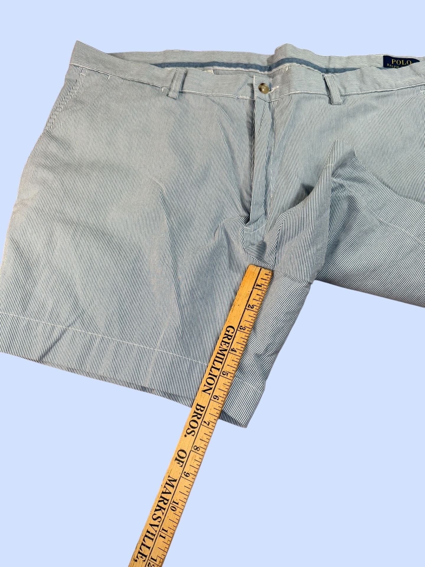 Polo Ralph Lauren Blue White Striped Seersucker Classic Fit 6" Shorts - Thumbnail 8