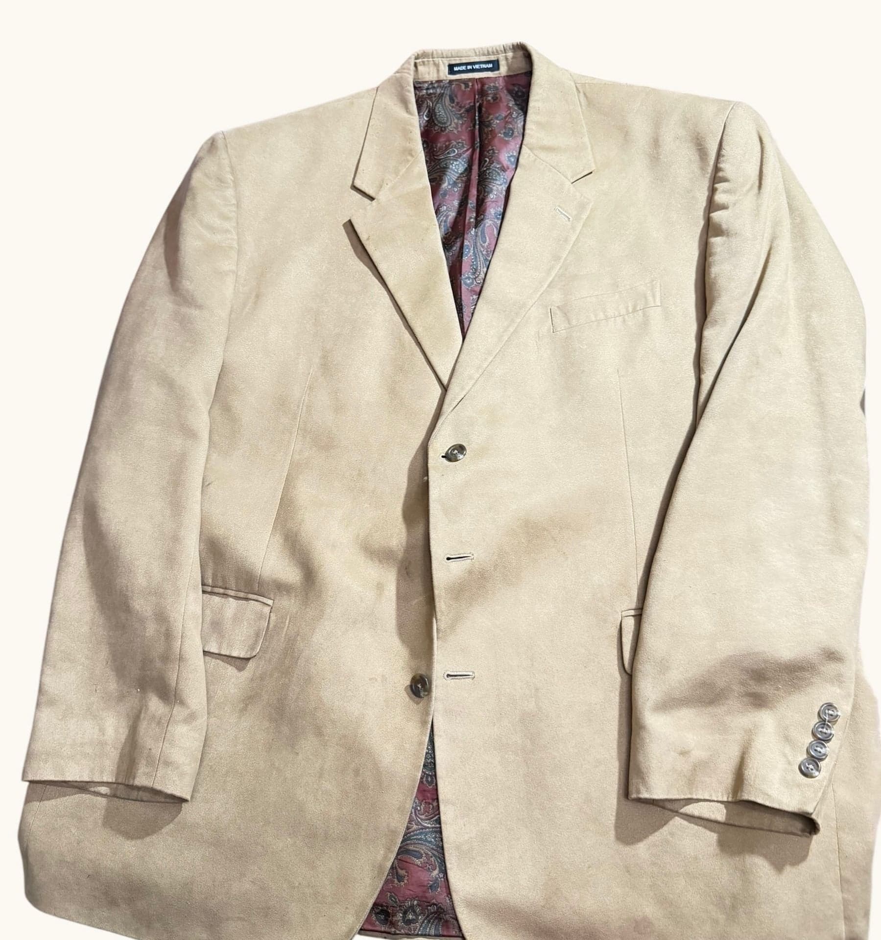 Chaps Men's Tan Faux Suede Two-Button Blazer with Paisley Lining