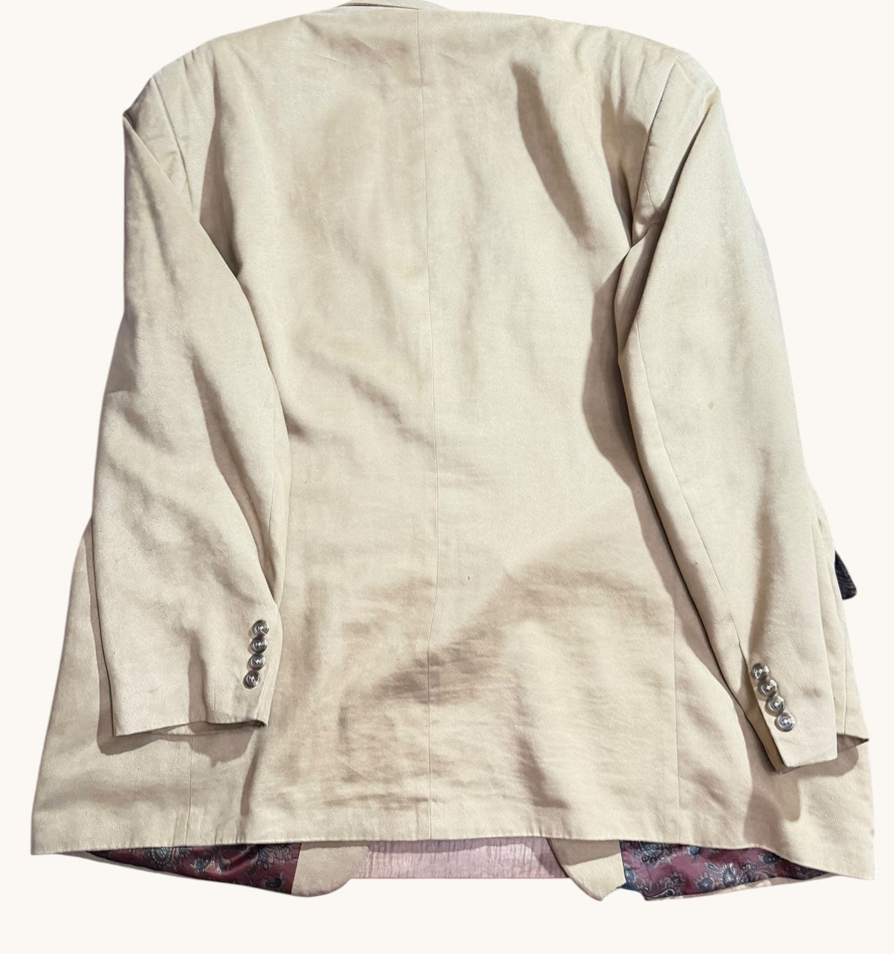 Chaps Men's Tan Faux Suede Two-Button Blazer with Paisley Lining - Thumbnail 2