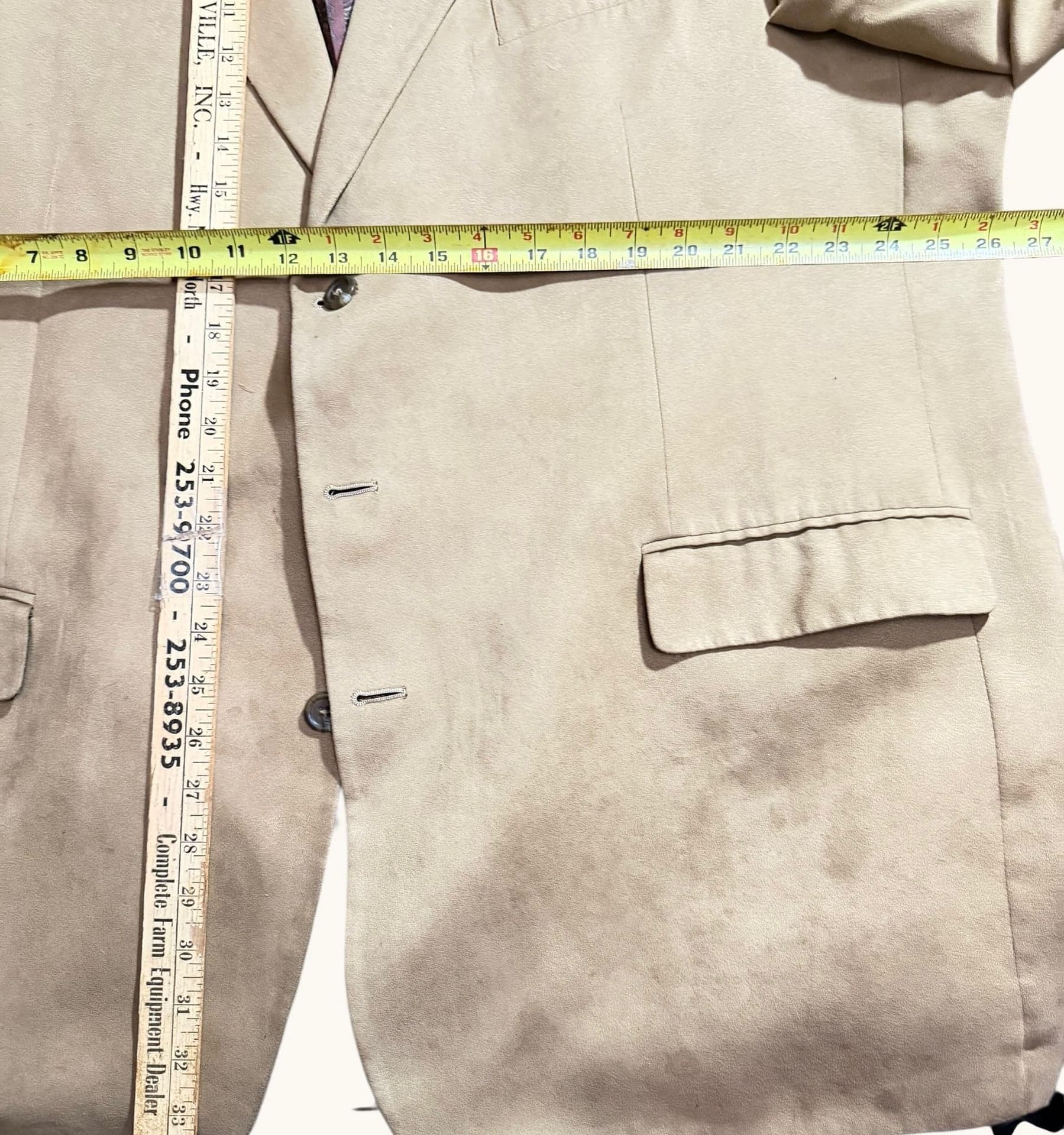 Chaps Men's Tan Faux Suede Two-Button Blazer with Paisley Lining - Thumbnail 6