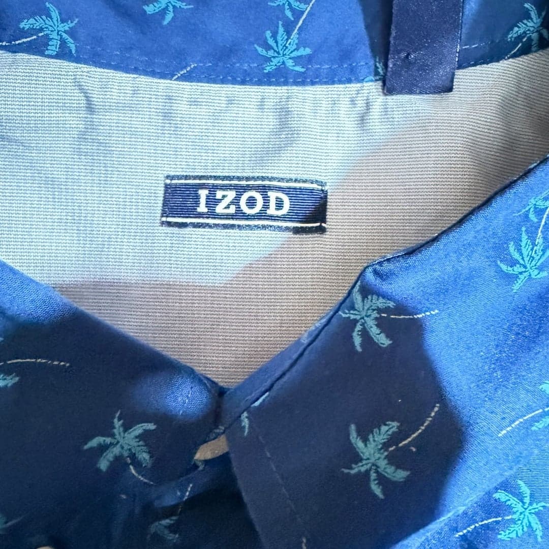 IZOD Men's Big & Tall 2XL Short Sleeve Button-Down Palm Tree Print Shirt - Thumbnail 4
