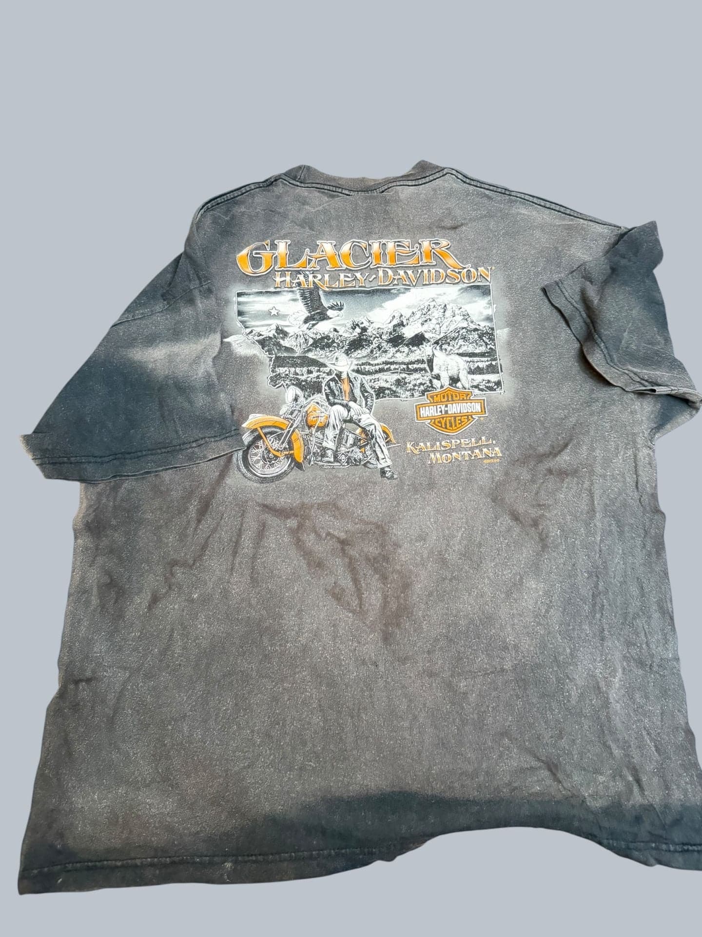 Vintage Harley-Davidson Glacier Kalispell Montana Stonewash T-Shirt 2XL - Thumbnail 2