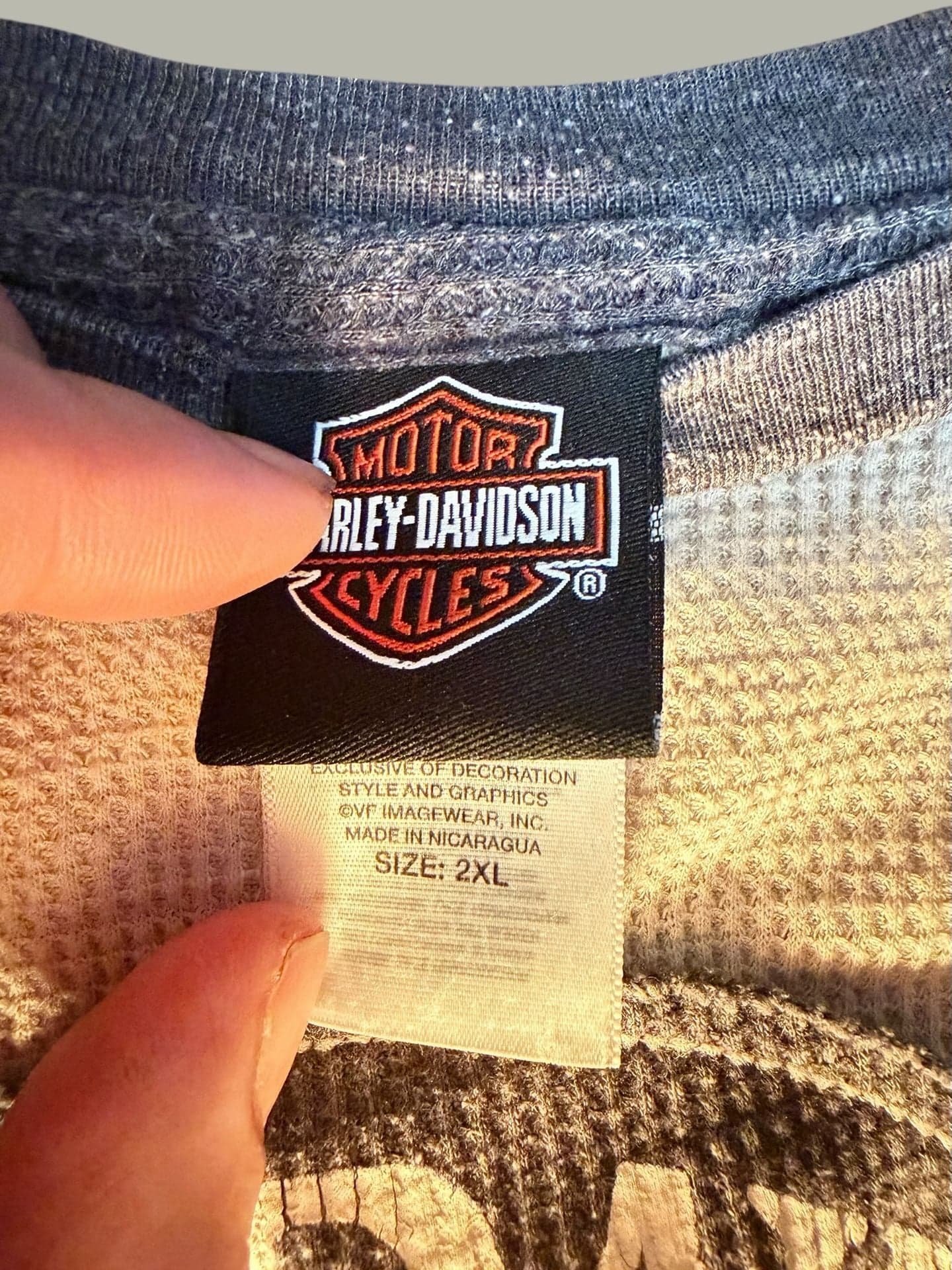 Harley-Davidson Willie G Skull Raglan Waffle Knit Thermal Shirt 2XL - Thumbnail 2