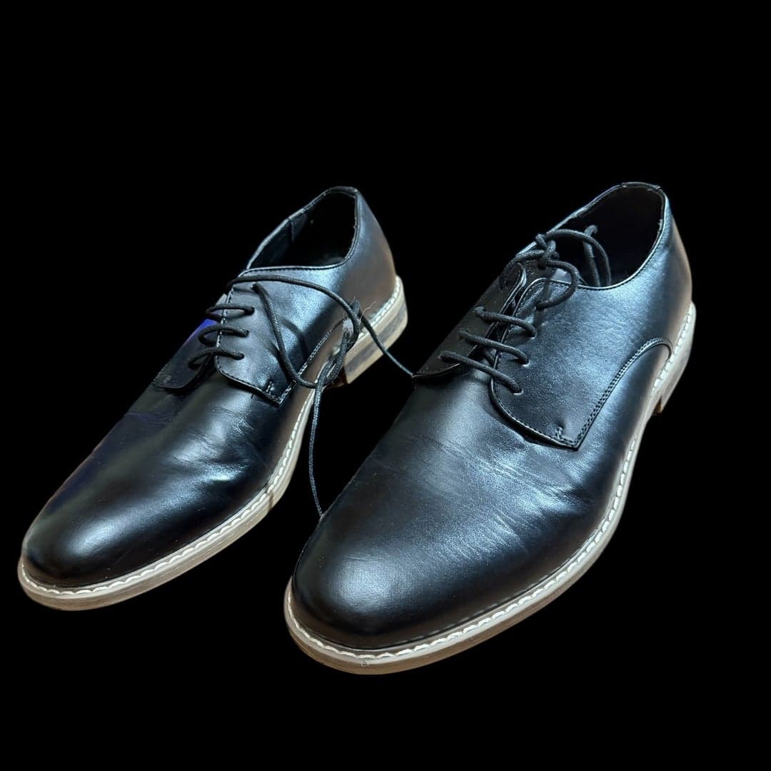 Nautica Men’s Black Leather Dress Shoes Plain Toe Lace Up Size 9 - Image 1