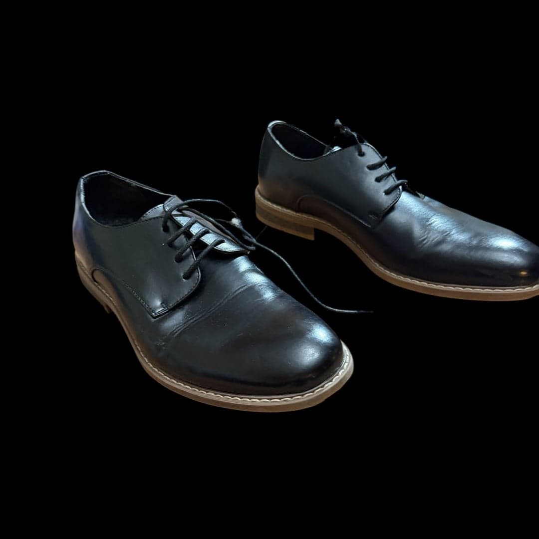 Nautica Men’s Black Leather Dress Shoes Plain Toe Lace Up Size 9 - Thumbnail 2