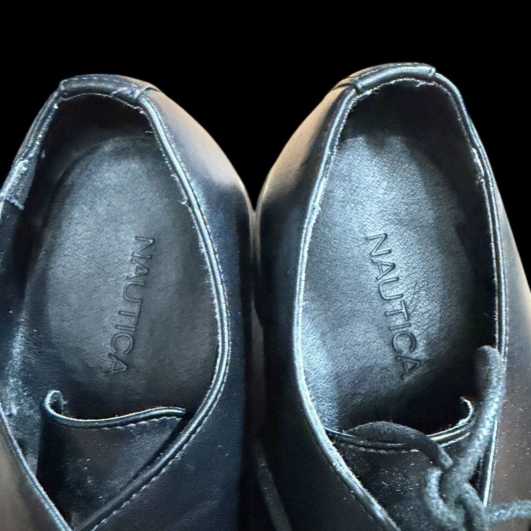 Nautica Men’s Black Leather Dress Shoes Plain Toe Lace Up Size 9 - Thumbnail 4